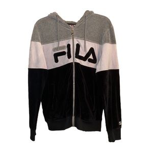 FILA Vintage Velour Track Jacket Womens L Spell Out Color Block
